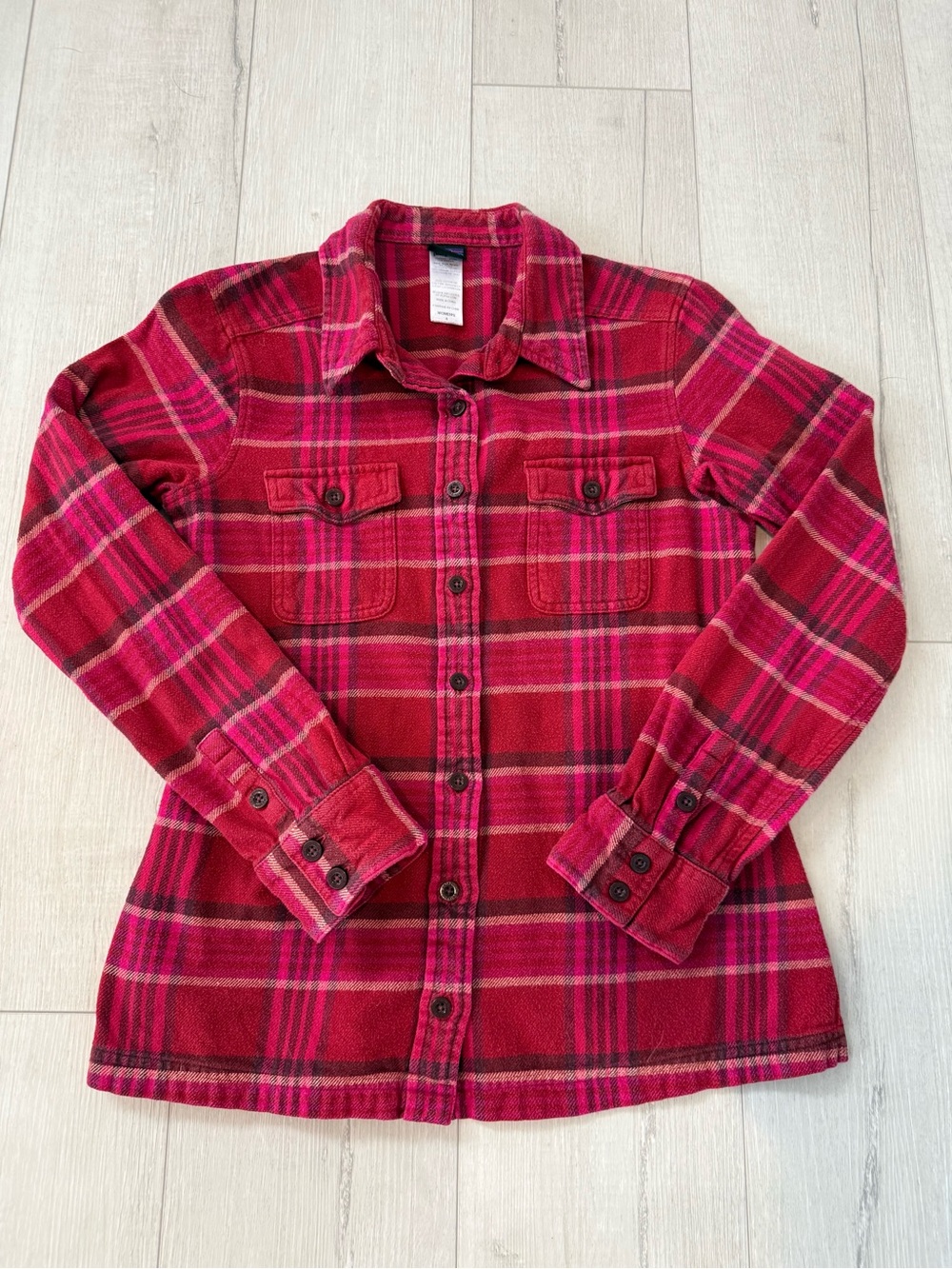 Patagonia Red and Pink Plaid Button-Down Shirt